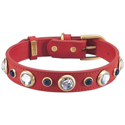 Rhinestones and Sodalite Leather Dog Collar