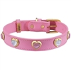 Pink and White Cat's Eye Hearts Leather Dog Collar
