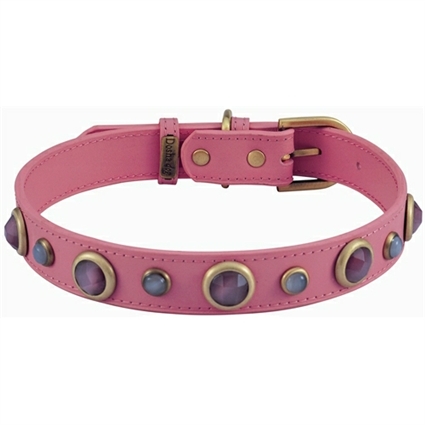 Pink Cat's Eye Leather Dog Collar