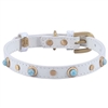 White Leather Dog Cat Collars with Turquoise Gemstones