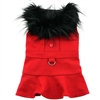 Red Wool Dog Coat with Faux Fur Collar