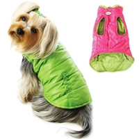 Ruffled Dog Parka Vest | Reversible | Pink | Lime Green