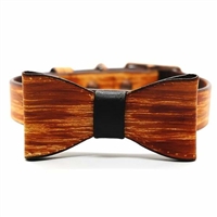 Woodgrain Leather Designer Dog Collar with Bow Tie