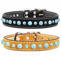 Suede Leather Dog Collars with Turquoise Cabachons