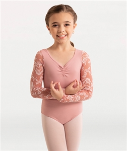 Body Wrappers Girls Mesh Flower Solid Matte Nylon Leotard