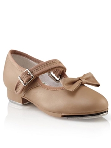 Capezio Girls Mary Jane Tap Shoe with Velcro & removable bow, black, tan, black patent - You Go Girl Dancewear