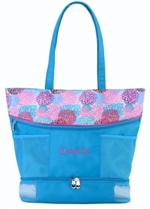 Sassi Designs BLM-01 Blooms Medium Tote with screen print design, embroidered "Dance" and multiple pockets