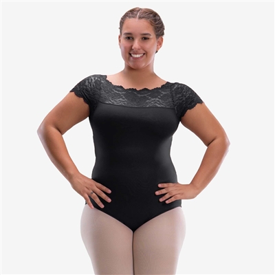 So Danca TRICIA ADULT CAP SLEEVE LEOTARD WITH LACE - 2X, 3X, 4X