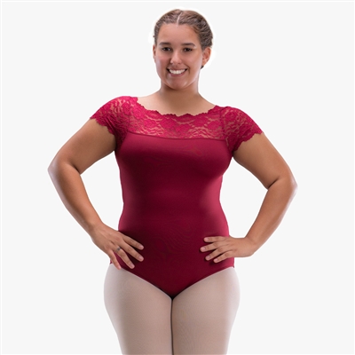 So Danca TRICIA ADULT CAP SLEEVE LEOTARD WITH LACE - Curvy Plus, SL196