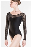 Wear Moi Adult Leotard w/ Flocked Floral Long Sleeves