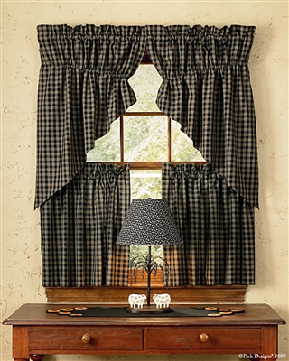 Sturbridge - Black Lined Gathered Swags-Set of 2 72"x36"