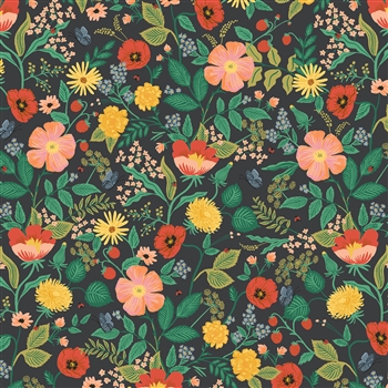 Poppy Fields on Black Cotton Fabric - 44/45" wide