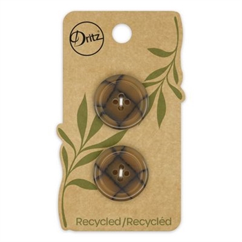 Recycled Plastic - Round, 4 hole, Brown, 23 mm, 2ct