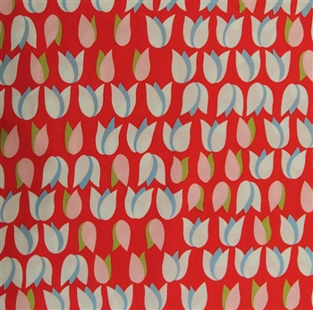 "Tulips" on Red, 44/45" wide