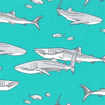 Sharktales in Blue, 44/45" wide
