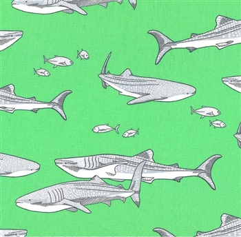Sharktales in Green, 44/45" wide