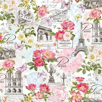 Paris in Bloom on White, 44/45" wide