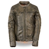 Women's Brown Distressed Scooter Jacket With Venting