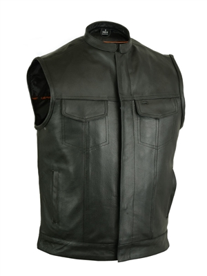 Men's Vest w/ Concealed Snaps, Hidden Zipper, with Collar
