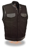 Black Denim Club Style Vest w/ Zipper & Snap