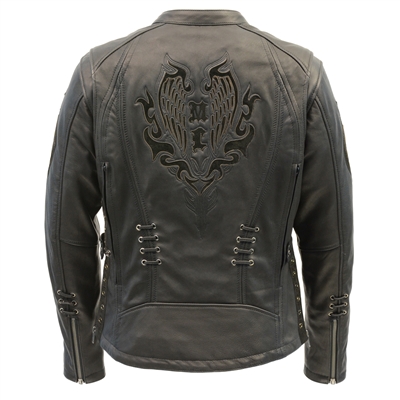 Women's Lightweight Leather Jacket with Lace and Grommet Details