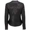 Ladies Leather Motorcycle Jacket w/Stud Bird Detail and Ruching