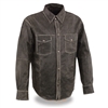 Men's Distressed Leather Shirt with Concealed Carry Pockets