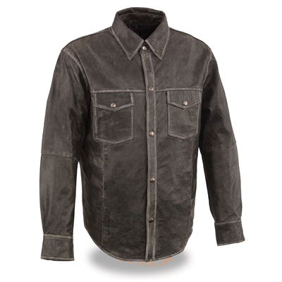 Men's Distressed Leather Shirt with Concealed Carry Pockets