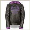 Ladies Leather Jacket with Purple Tribal Design and Hoodie