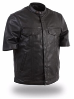 Men's Leather Motorcycle Short Sleeve Shirt