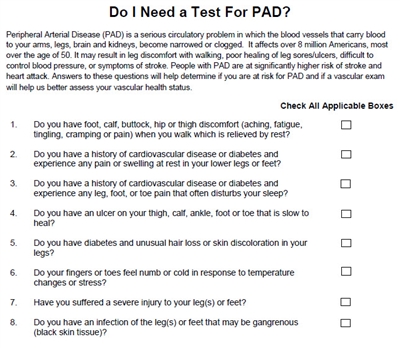 PAD (Arterial) Questionnaire - ML-198