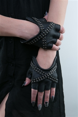X Glam Leather Fingerless Gloves