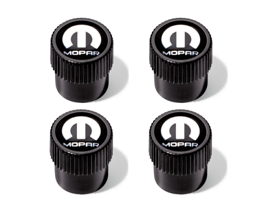 Wheel Valve Stem Caps - Black with Silver Mopar Logo - 82215722