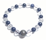 Crystal & Blue Goldstone Beaded Bracelet - Wrist Mala Prayer Beads 8mm