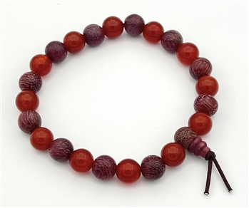 Purpleheart Wood & Carnelian Beaded Bracelet
