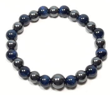 Hematite & Blue Tiger's Eye Beaded Bracelet Wrist Mala - Prayer Beads 8mm