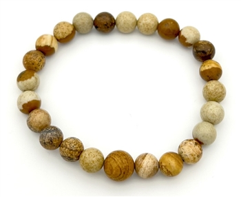 Picture Jasper Stretchy Beaded Bracelet - Wrist Mala Prayer Beads