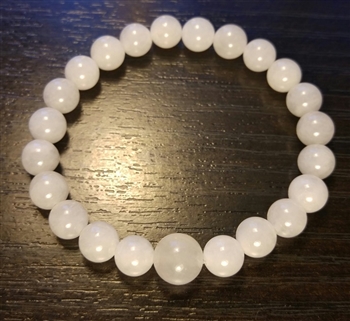 White Jade Beaded Bracelet - Wrist Mala Prayer Beads 8mm