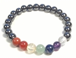 Real Gemstone Hematite Chakra Beaded Bracelet - Wrist Mala Prayer Beads 8mm