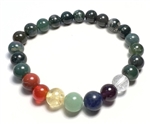 Real Gemstone Moss Agate Chakra Beaded Bracelet - Wrist Mala Prayer Beads 8mm
