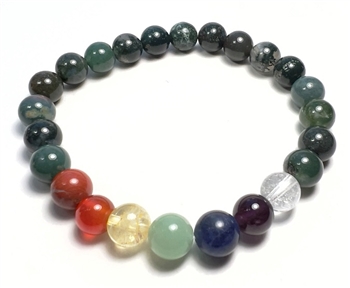 Real Gemstone Moss Agate Chakra Beaded Bracelet - Wrist Mala Prayer Beads 8mm