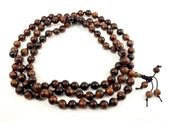 Knotted Black Pear Wood 108 Bead Mala - Prayer Beads - 8mm