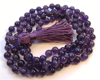 Natural Un-dyed Grade A Amethyst Knotted 108 Mala - 8mm