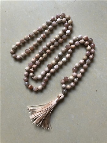 Peach Moonstone Knotted Mala Prayer Beads 8mm