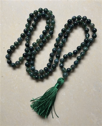 Moss Agate Knotted Mala Prayer Beads 8mm