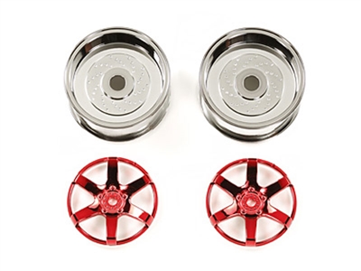 Tamiya Red Plated 2-Piece 6 Spoke Wheels 26mm Width + 4 Offset 54552