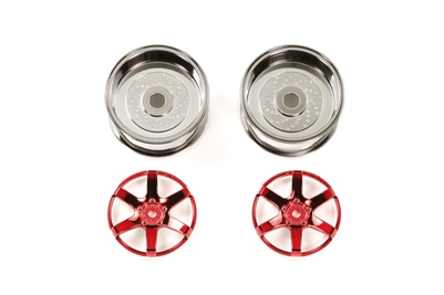 Tamiya Red Plated 2-Piece 6 Spoke Wheels 26mm Width + 6 Offset 54553