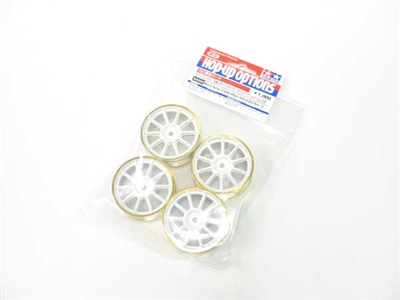 Tamiya Medium Narrow 10-Spoke Wheels White & Gold Rims Â± 0 Offset 4pcs 84254