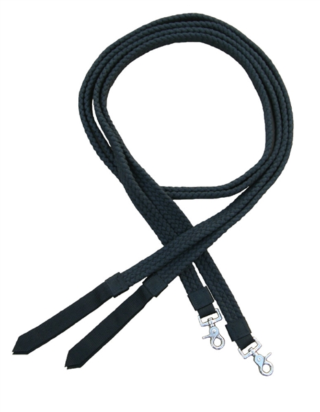 Ranchman's 1" Flat Braided 100% Cotton Split Reins - Black