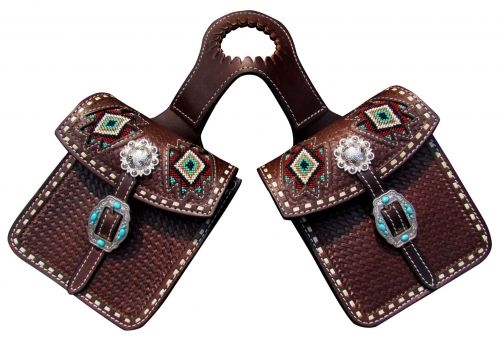 Showman ® Basketweave tooled leather horn bag